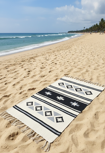 Alfombra de Algodón Tejida a Mano con Diseño Floral de Tres Tonos, Moderna, Lavable a Máquina, Reversible, Negra, para Camping, Hogar, Picnic - Product Image 2