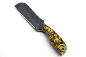 Couteau de cuisine forgé à la main en acier noir avec manche en résine jaune-vert, couteau à légumes - Product Image 1