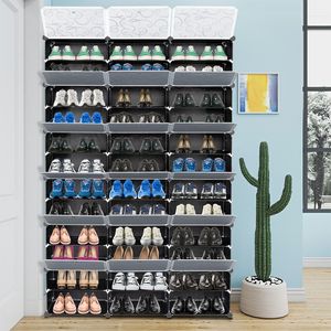 Portascarpe portatile a 12 livelli da 72 paia Organizer 36 griglie a torre portaoggetti con tacco espandibile stivali pantofole nere - Product Image 3