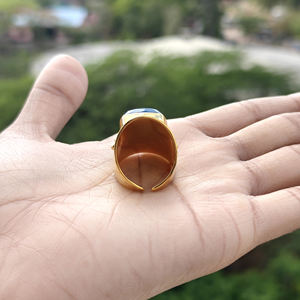 Modern luxury <b>statement</b> <b>ring</b> cushion cut apatite jade adjustable <b>ring</b> solid brass 18k gold plated hammered texture band <b>rings</b> - Product Image 5