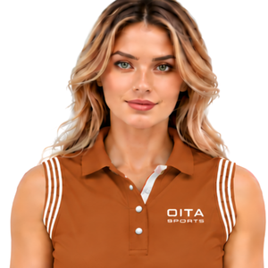 Polo sans manches marron rouille pour femme, coupe ajustée, col à empiècements, pour l'équitation et l'entraînement, personnalisable, vente en gros - Product Image 3