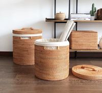 Natürlicher hand gewebter Wicker Rattan Wäsche korb mit Deckel Wasser hyazinthe Aufbewahrung körbe Seegras halter Veranstalter Badezimmer Home
