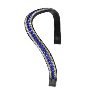 Diadema de cuero curvada negra para caballo con cristales de imitación azules y transparentes, brillante, con diamantes de imitación, para caballos. - Product Image 5