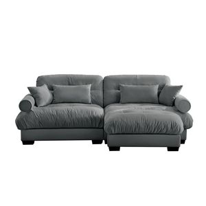 Divano Moderno Oversize a 2 Posti in Velluto con Poggiapiedi, Braccioli Imbottiti e Cuscino Lombare - Cuscini Decorativi Inclusi per Soggiorno - Product Image 5