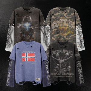 เสื้อยืดโอเวอร์ไซส์สีดำสำหรับผู้ชายลายกราฟิกทางศาสนา คอเสื้อและชายเสื้อแบบดิสเทรส สไตล์สตรีทแฟชั่น - Product Image 6