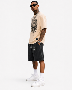 Crew Neck Black Shorts Men Acid Wash Sumer <b>set</b> Casual Wear High Waist Solid Color 100% Cotton Breathable Quick Dry Summerset - Product Image 5