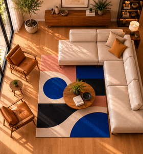 Alfombra de Lana Anudada a Mano con Diseño Geométrico Abstracto, Alfombra Moderna con Bloques de Color, Alfombra de Diseño Contemporáneo, Tamaño Personalizado - Product Image 1