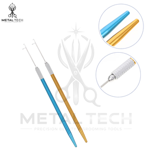 Blue Gold Metal Handle Hair Extension Loop <b>Threader</b> Latch Hook Micro Ring Pulling <b>Needle</b> Set Professional Salon Tool Kit - Product Image 4