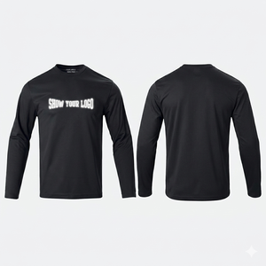 เสื้อยืดคอกลมผู้ชายแบบเรียบ ระบายอากาศได้ดี ผลิตจากโพลีเอสเตอร์ สีดำ แขนยาว น้ำหนักเบา ทรงเข้ารูป รับสกรีนโลโก้ตามแบบ OEM - Product Image 1