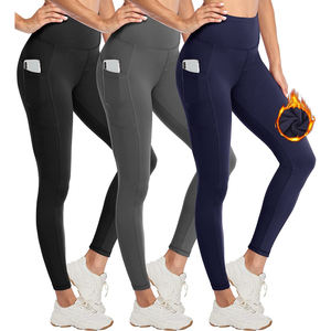 Wholesale Custom <b>Women</b> High Waist Thick Thermal Eco-Friendly Breathable <b>Leggings</b> Pocket Polyester Warm <b>Winter</b> Fleece Lined Pants - Product Image 1