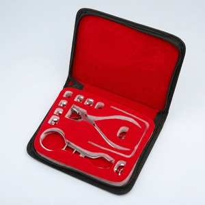 Surtechs Dental Rubber Dam Kit DS-2900 with <b>Clamps</b> Forceps Punch Plier <b>Frame</b> Silver Manual Tools in Red Case - Product Image 3