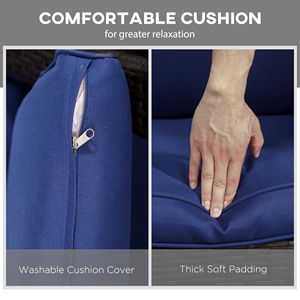 Sedia a dondolo in vimini blu scuro con struttura in acciaio e cuscini girevoli per patio e giardino - Product Image 5