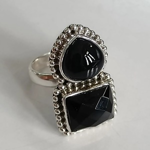 Black Onyx <b>Ring</b> 925 Sterling <b>Silver</b> Handmade Boho <b>Statement</b> Promise <b>Ring</b> for Women, July Birthstone, Dual Stone Jewelry - Product Image 3