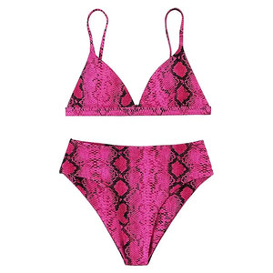 Women's Pink Snake Print <b>Bikini</b> <b>Set</b> <b>Triangle</b> Top Hipster Bottoms Spandex Polyester Knitted Stretch Regular Fit - Product Image 1