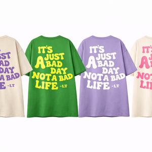 T-shirt col rond imprimé Optimisme en coton délavé, coupe oversize à épaules tombantes, respirant et à séchage rapide - Product Image 2