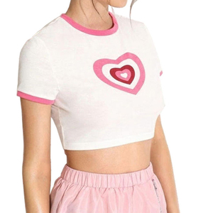 Camiseta Corta de Cuello Redondo y Color Sólido para Mujer, Ajustada, de Punto Acordonado, Básica, Informal, para Verano - Product Image 1