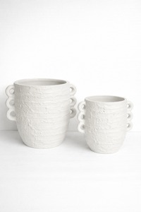 Rustic White Aluminum <b>Vase</b> Textured Urn Planter with Handles Modern Nordic Home Decor Wholesale Terracotta Flower Pot <b>Vases</b> - Product Image 4