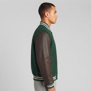 Veste de sport décontractée pour homme, verte, style varsity, manches en laine, col rond, fermeture éclair intégrale, légère, streetwear, broderie, vêtements d'automne - Product Image 6