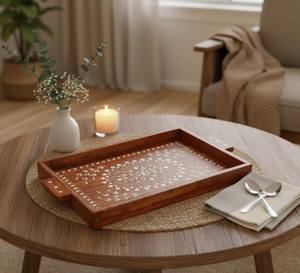 Handmade Bone Inlay Tray – Wooden Serving Tray wooden utility tray wooden handmade tray wooden food tray wooden <b>kitchen</b> tray - Product Image 4