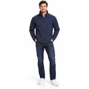 Veste Softshell Homme Bleu Marine à Capuche Coupe-Vent avec Fermeture Éclair Intégrale, Vêtement Décontracté d'Extérieur, Manteau d'Hiver à Col Montant 2026 - Product Image 1