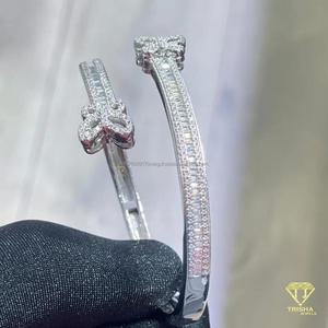 Designer Moissanite Diamond Butterfly Open End Bangle Bracelet Iced Detailing Gold Plated Hiphop Style Wedding Jewelry Unisex - Product Image 5