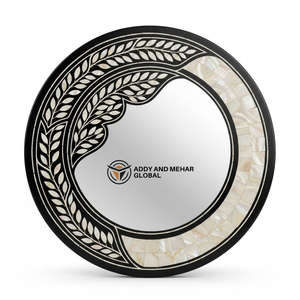 กระจกติดผนังทรงกลมหรูหรา ตกแต่งด้วยงานฝัง MDF สไตล์อาร์ตเดโค ทำด้วยมือพร้อมกรอบสีดำ สำหรับตกแต่งงานแต่งงาน - Product Image 1