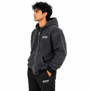 Sudadera con Capucha Oversize Unisex Negra con Lavado Ácido, Logotipo Frontal Personalizado, Diseño 2 en 1 para Gimnasio y Actividades, Poliéster/Algodón Antiarrugas - Product Image 3