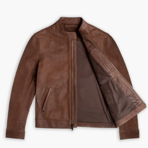 <b>Mens</b> Brown Genuine <b>Suede</b> Leather Streetwear <b>Jacket</b> Stand Collar Zip Front Slimfit Minimalist Premium Casual OEM Winter Outerwear - Product Image 3