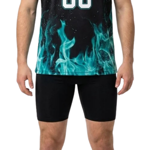 Conjunto de Camiseta y Pantalones Cortos de Baloncesto con Estampado de Llamas para Hombre, Cuello en V, Sin Mangas, Uniforme de Equipo, Parte Inferior Ajustada, Números de Jugador 100% - Product Image 6
