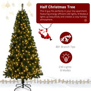 Sapin de Noël demi-taille de 2,13 m (7 pieds) avec 230 lumières LED, branches en PVC vert tendre et support en fer pour décorations festives - Product Image 2
