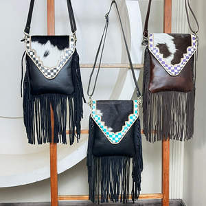 Sac bandoulière en cuir à carreaux fait main et en stock, grand sac à bandoulière en cuir de vache véritable, sac messager pour femme - Product Image 5