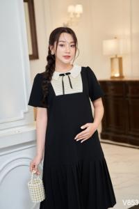 Robe de bureau plissée V853 pour femmes enceintes, design minimaliste respirant, haute élasticité, bonne absorption, vêtements de maternité - Product Image 6