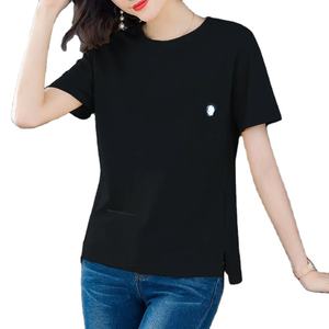 T-shirt à manches courtes 100% coton pour femmes été lâche chemise de Base décontractée Style doux solide teint uni respirant écologique - Product Image 5