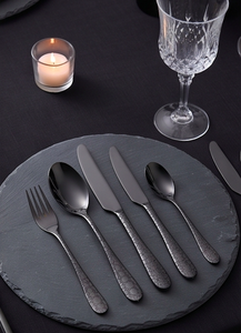 Modern <b>Black</b> Matte Finish Flatware <b>Set</b> With Crocodile Pattern Handles Durable Metal <b>Cutlery</b> For Wedding Tabletop Dining - Product Image 3