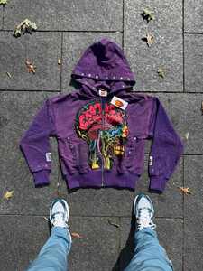Sudadera con capucha y cremallera con gráfico de cerebro y tachuelas para hombre y mujer 2026, rosa, morado, azul, corte cropped, estilo streetwear brillante, chaqueta con tachuelas metálicas - Product Image 4