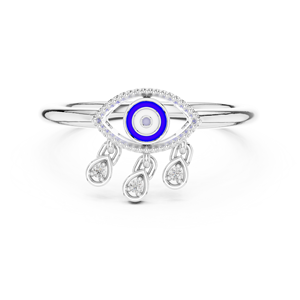 Anillo de compromiso con diamante cultivado en laboratorio EVIL EYE, chapado en oro amarillo de 18 quilates y rodio, ideal para fiestas, San Valentín, eventos glamurosos o uso diario. - Product Image 3