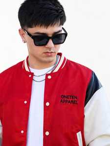 เสื้อแจ็คเก็ตวาร์ซิตี้สีแดงแบบยูนิเซ็กซ์  คอปกมีฮู้ด  ซิปด้านหน้า  ทรงโอเวอร์ไซส์  ปลายแขนเสื้อลายทาง  สไตล์ฮิปฮอป สตรีทแวร์ วินเทจ สำหรับฤดูหนาว - Product Image 5