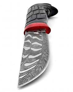 Cuchillo utilitario de acero de Damasco con mango de madera de ébano tallado a mano con cabeza de águila, espaciador de resina carmesí, personalizable OEM para exteriores - Product Image 4