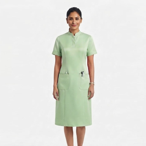 Robe longue tricotée écologique pour personnel hospitalier, infirmières, vente en gros, uniforme médical à manches courtes et col montant pour femmes - Product Image 6