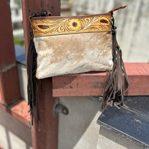 Nouveau main usiné cheveux sur cuir de vachette frange sac à bandoulière femmes main sculpture en cuir sac à bandoulière main Floral sacs à bandoulière - Product Image 3