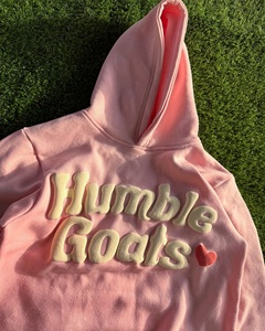 Humble Goats Puff Print <b>Hoodie</b> <b>Pink</b> Fleece Unisex Oversized Casual Autumn Streetwear - Product Image 3