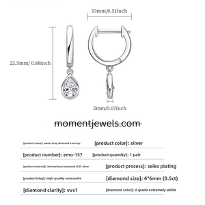 Elegant S925 <b>Silver</b> Moissanite <b>Drop</b> <b>Earrings</b> Sparkling Round Cut Droplet <b>Earrings</b> for Women Fashion Accessories - Product Image 5