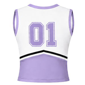 Ensemble d'uniforme de cheerleading violet lavande, haut sans manches à col en V, jupe plissée, tenue de sport pour compétition de danse d'équipe, entraînement sportif - Product Image 4