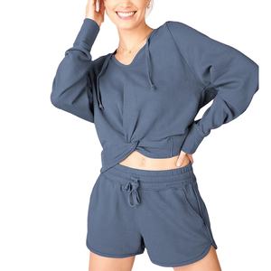 Conjunto de Dos Piezas para Mujer, Cómodo, Primaveral, Color Liso, Sudadera con Capucha para Yoga y Pantalones Cortos Deportivos, Ropa Casual para Dormir - Product Image 2