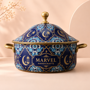 Marvel Handicrafts Luxury Insulated Steel Casserole with <b>Lid</b> Blue Ramadan Arabic Floral Serving Hot <b>Pot</b> Food Warmer Kitchen Cook - Product Image 1