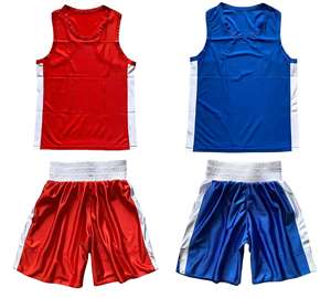 Conjunto de Uniforme de Boxeo Azul para Hombre con Ribete Amarillo, Ropa de Artes Marciales de Secado Rápido, Logotipo Personalizado Impreso en la Parte Delantera, Ropa Deportiva - Product Image 1