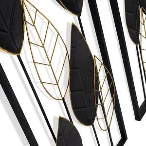 Modern Metal <b>Wall</b> <b>Art</b> Set of 2 Rectangular Floral <b>Leaves</b> Decorative Hanging Sculpture 14x36 Inch - Product Image 5