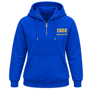 Sigma Gamma Rho <b>Women's</b> University <b>Half</b> <b>Zip</b> Up Hoodie Blue Greek Sorority Pullover <b>Sweatshirt</b> Casual Collegiate Streetwear - Product Image 1