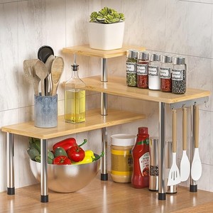 Pine Wood Whitewash 3-Tier <b>Rustic</b> Spice <b>Shelf</b> Farmhouse Kitchen Organizer Wholesale - Product Image 6