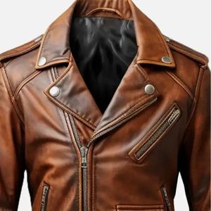 High Quality Casual Men's Winter PU Leather Jacket <b>Stand</b> Front Zipper Washed Finish Solid Color Custom OEM Service Breathable - Product Image 3